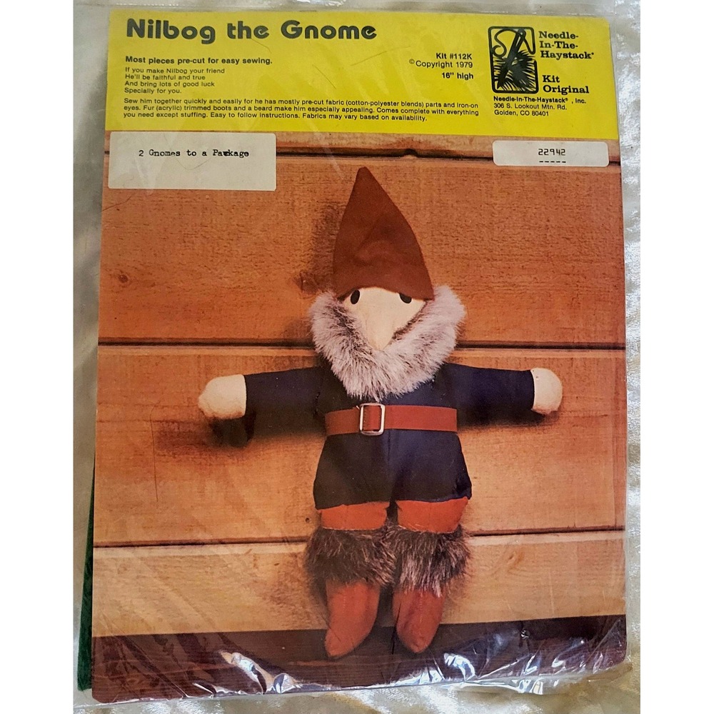 NEW Vintage 1970s Gnome Sewing Craft Doll Kit Nilbog the Gnome 2 Gnomes